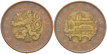 Чехия 50 крон 1993 HM, Прага, Карлов мост KM 1 биметалл 4591-115