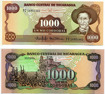 Никарагуа 1000 кордоба 1985 (1988) серия FC, Генерал Аугусто Сесар Сандино Pick 156 b бумага UNC (пресс) 000-00-00