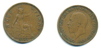 Великобритания 1/2 пенни 1932 Георг V (1910-1936) KM 837, Spink 4058 бронза 4383-957