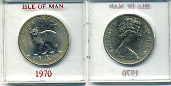 Остров Мэн 1 крона 1970 кошка Мэна, в оригинальной пластиковой коробке KM 18 медно-никель UNC 6-6-1-52