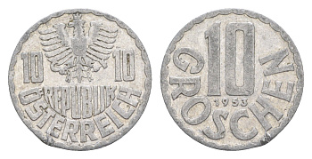 Австрия 10 грошей 1953 KM 2878 алюминий 4576-866
