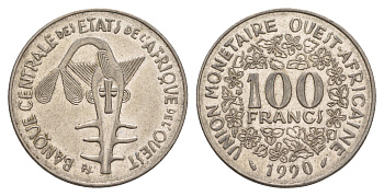 Западная Африка (BCEAO) 100 франков 1990 KM 4 никель 4656-927