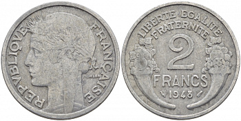 Франция 2 франка 1948 KM 886a 1 алюминий 4402-1134