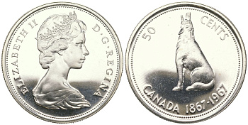 Канада 50 центов 1967 100 лет Конфедерации Канада KM 69 серебро BU 68-1216