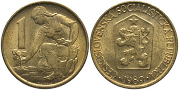 ЧЕХОСЛОВАКИЯ 1 КРОНА 1989 KM 50 алюминиевая бронза UNC 181-153
