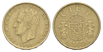 Испания 100 песет 1982 M, Хуан Карлос I (1975-2014) KM 826 алюминиевая бронза 4616-1116
