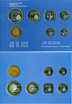 Аруба официальный набор из 6 монет 1989 в оригинальном буклете, с жетоном монетного двора KM MS4 UNC 5-4-1-08