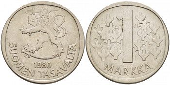 ФИНЛЯНДИЯ 1 МАРКА 1980 K KM 49а медно-никель UNC 3718-817