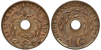 Нидерландская Восточная Индия 1 цент 1945 P KM 317 бронза 4163-734