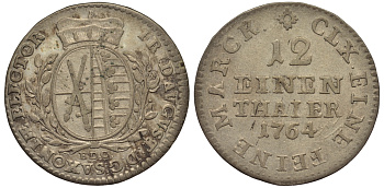 Саксония, Альбертинская линия 1/12 талера 1764 E.D.C. Фридрих Август III (1763-1806), из коллекции Gerhart Rother KM 956 (C 100), Buck 103, Slg. Merseburger 2009 серебро 413-6345