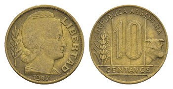 Аргентина 10 сентаво 1947 KM 41 алюминиевая бронза 4636-313
