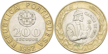 Португалия 200 эскудо 1992 Гарсия Де Орта (1501-1568) KM 655 биметалл 32-816