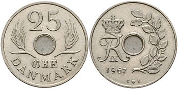 Дания 25 эре 1967 С; S, Фредерик IX (1947-1972) KM 855.1 медно-никель 4150-913