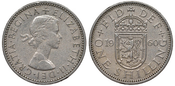 Великобритания 1 шиллинг 1960 Елизавета II (1952-2022), Шотландский герб KM 905, Spink 4148 медно-никель 4122-1022