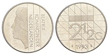 Нидерланды 2 1/2 гульдена 1993 Беатрикс (1980-2013) KM 206 никель UNC 4629-544