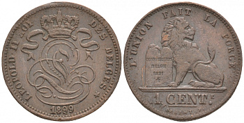 БЕЛЬГИЯ 1 САНТИМ 1899 FR KM 33.1 медь 44-939