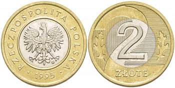 Польша 2 злотых 1995 MW KM 283 биметалл 4539-825