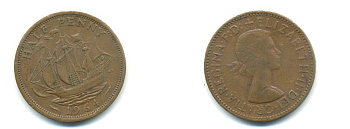 Великобритания 1/2 пенни 1964 Елизавета II (1952-2022) KM 896, Spink 4158 бронза 59-1214