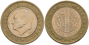 Турция 1 лира 2018 KM 1244 биметалл 4584-211