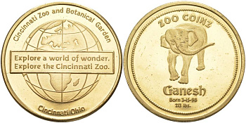 США ЖЕТОН ND ЗООПАРК И БОТАНИЧЕСКИЙ САД ЦИНЦИНАТТИ, СЛОН, ДИАМЕТР 37 ММ. жёлтый металл 1091-4-51
