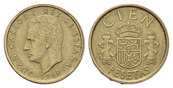 Испания 100 песет 1988 Хуан Карлос I (1975-2014) KM 826 алюминиевая бронза 202-146
