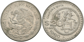 Мексика 20 песо 1980 культура майя KM 486 медно-никель 4558-1225