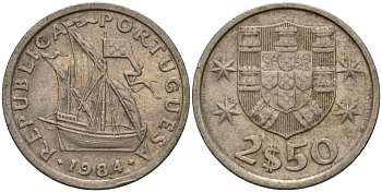 Португалия 2,5 эсукдо 1984 KM 590 медно-никель 4154-1043