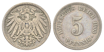 Германия 5 пфеннигов 1903 A KM 11, J. 12 медно-никель 4701-1033