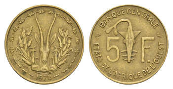 Западная Африка (BCEAO) 5 франков 1970 KM 2a медь алюминий никель 4640-452