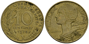 Франция 10 сантимов 1978 тип Marianne KM 929 алюминиевая бронза 4136-418