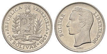 Венесуэла 1 боливар 1967 Симон Боливар Y 42 никель 4393-111