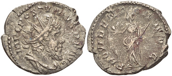 Римская Империя (императоры в Галлии) антониниан 260 - 269 Постум. IMP C POSTVMVS P F AVG / PROVIDENTIA AVG, Провиденция, держащая скипетр и сферу, Колония Агриппины, Good Very fine RIC 323 биллон 1073-13-47