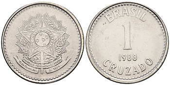 Бразилия 1 крузадо 1988 KM 605 нержавеющая сталь UNC 87-527