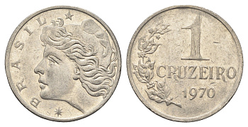 Бразилия 1 крузейро 1970 год-тип KM 581 никель 4663-542
