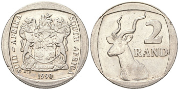 ЮАР 2 ранда 1990 KM 139 медь плакированная медно-никелем aUNC 4364-1947
