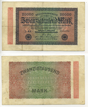 ГЕРМАНИЯ 20000 МАРОК 1923 20 ФЕВРАЛЯ 1923, ВОДЯНОЙ ЗНАК L Pick 85a бумага 6317-17-3