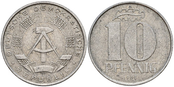 ГДР 10 пфеннигов 1968 A KM 10 алюминий 55-526