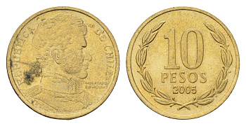 Чили 10 песо 2005 KM 228 никель латунь 4674-156