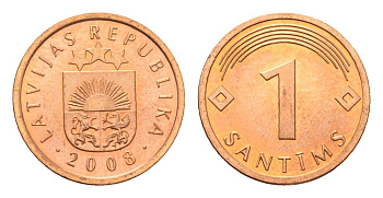 Латвия 1 сантим 2008 KM 15 сталь плакированная медью UNC 4689-912