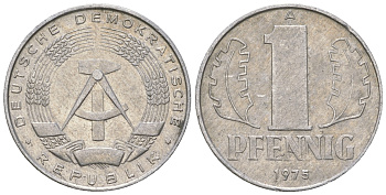 ГДР 1 пфенниг 1975 А KM 8.1 алюминий 4615-1252