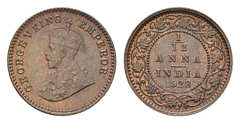 Британская Индия 1/12 анна 1928 Георг V (1910-1936) KM 509 бронза UNC 4189-941