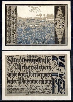 Ашерслебен (Пруссия, Саксония) 25 пфеннигов 1921 Mehl Grabowski 50.7-2.2/5 бумага UNC (пресс) 7556-42-4-1