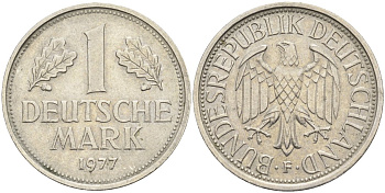 ФРГ 1 марка 1977 G KM 110, J. 385 медно-никель 4132-1037