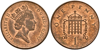 Великобритания 1 пенни 1993 Елизавета II (1952-2022) KM 935a, Spink 4391 (B4) сталь плакированная медью 4154-1011