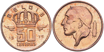 БЕЛЬГИЯ 50 САНТИМОВ 1979 BELGIE, БОДУЭН I (1951-1993) KM 149.1 бронза 214-641