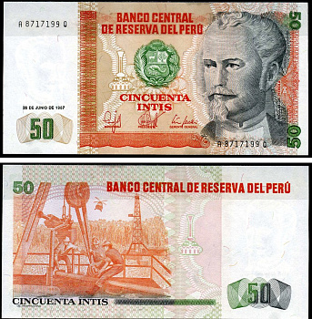 Перу 50 инти 1987 Николас де Пьерола, президент Pick 131 b бумага UNC (пресс) 2192-48-2-2