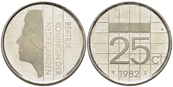 Нидерланды 25 центов 1982 Беатрикс (1980-2013) KM 204 никель 66-1166