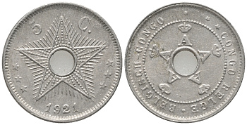 Бельгийское Конго 5 сантимов 1921 KM 17 медно-никель 100-769