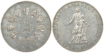 Австрия 25 шиллингов 1956 200 лет со дня рождения Моцарта KM 2881 серебро aUNC 413-6722