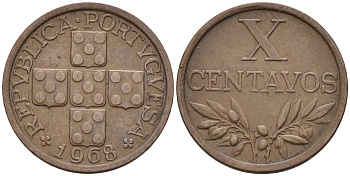 Португалия 10 сентаво 1968 KM 583 бронза 4588-446